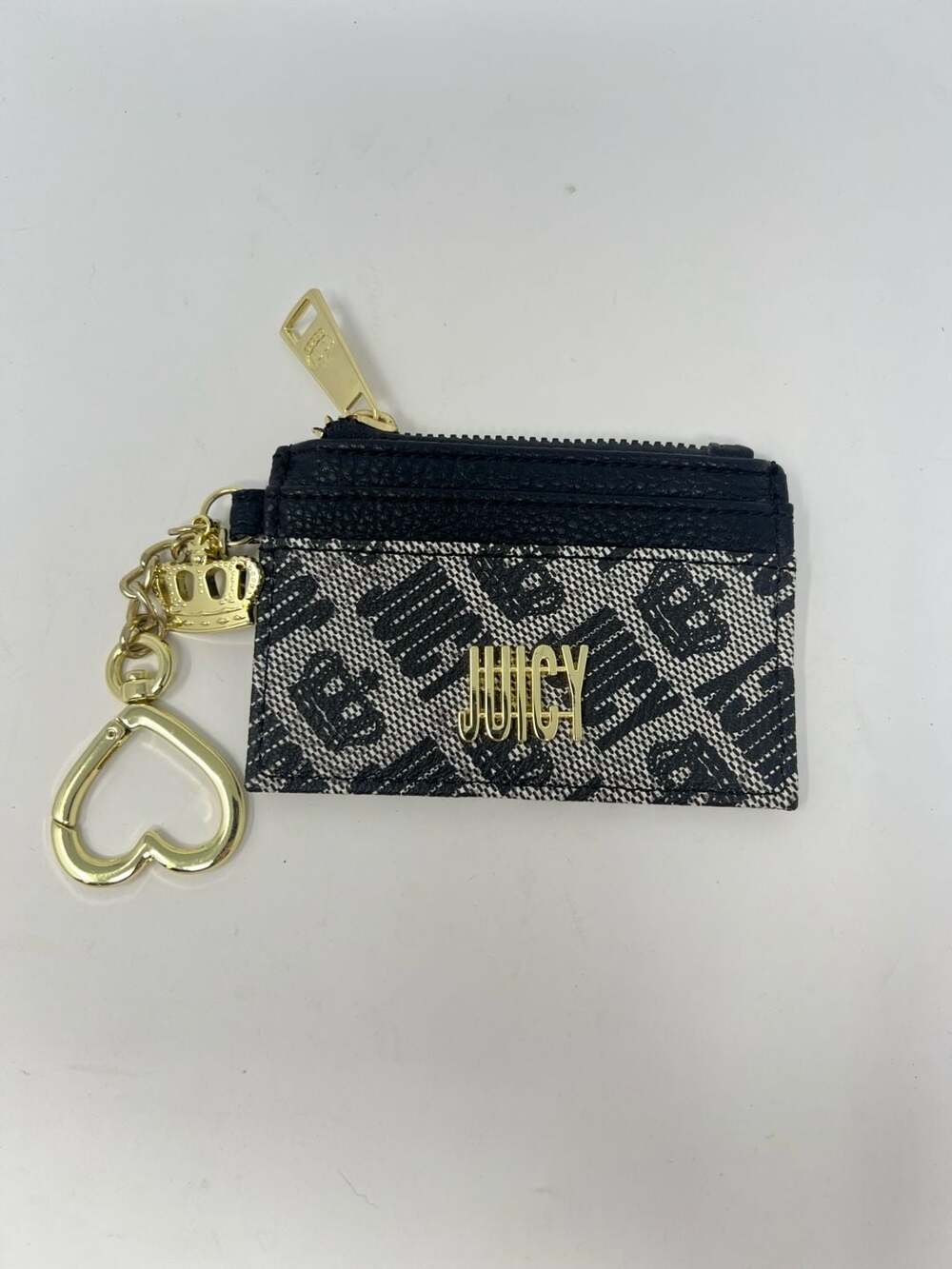 Juicy Couture Black And Beige Card Case Wallet Keychain y2k